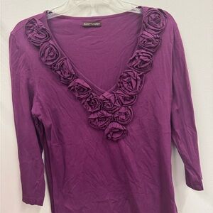 Elliott Lauren Women's Purple Blouse with Rosette Accents